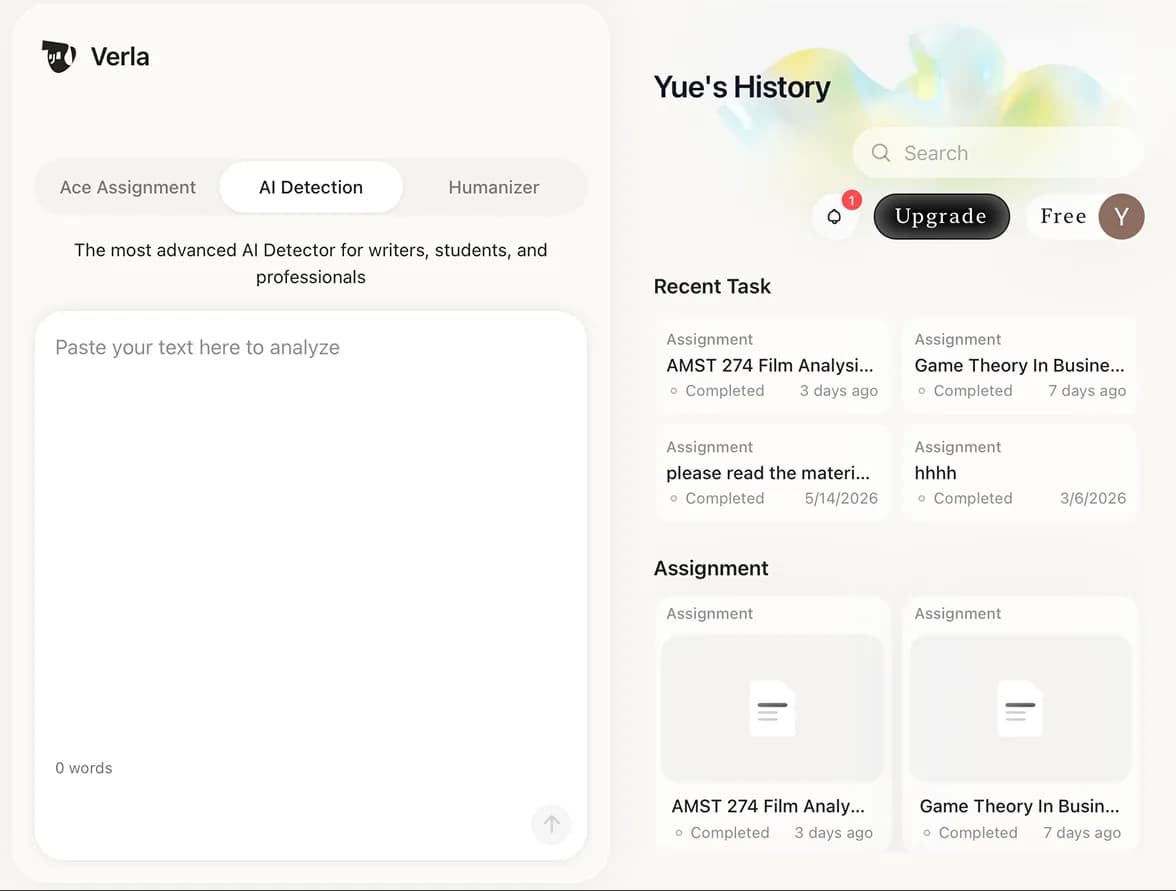 Verla AI checker paste text step preview