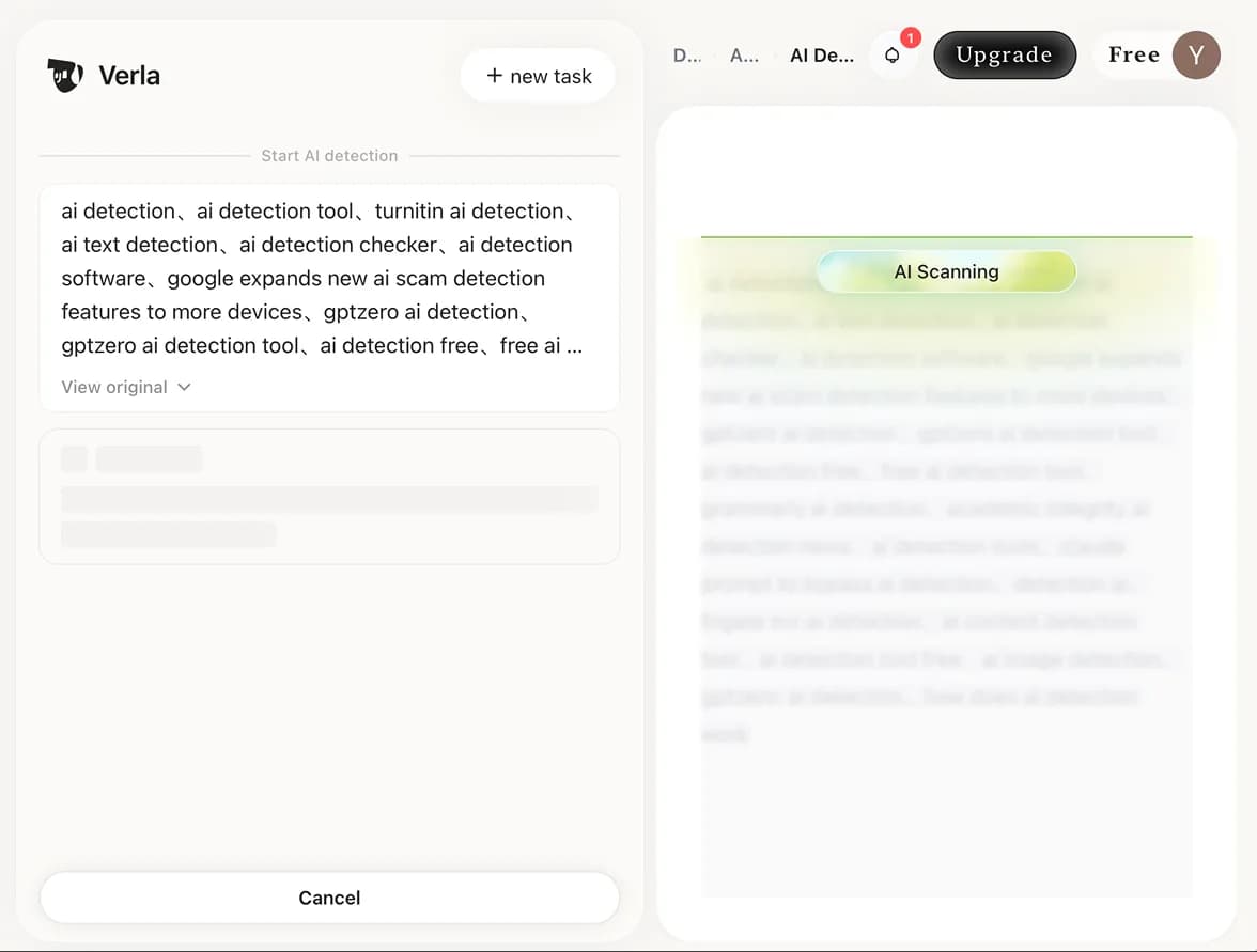 Verla AI checker scanning step preview